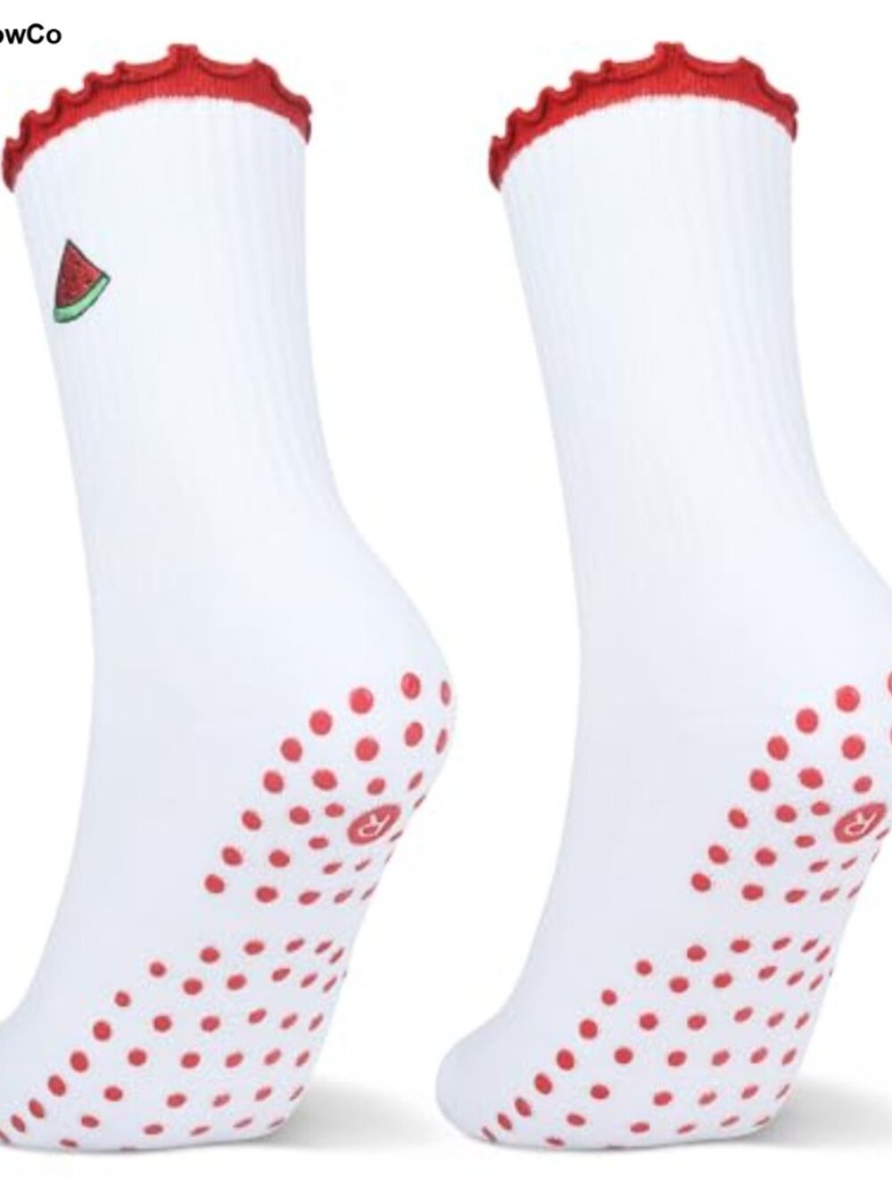 Non-Slip Grip Socks for Pilates Yoga Barre, Cotton Blend Crew, Embroidered